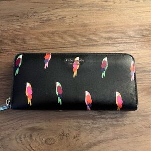 Kate Spade Black Wallet with Colorful Parrot Design